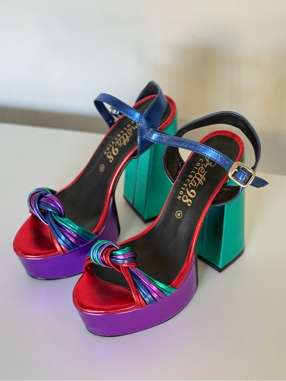 Woman Multicolor Colorful Knot Platform Heels Sandals Size 8 Strap